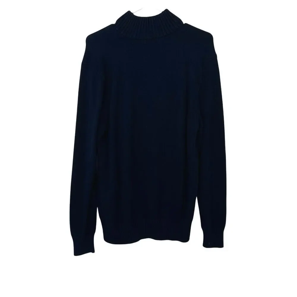 Polo Ralph Lauren Button Up Collar Knit Sweater Size L Navy Blue 100% Cotton - Picture 2 of 7